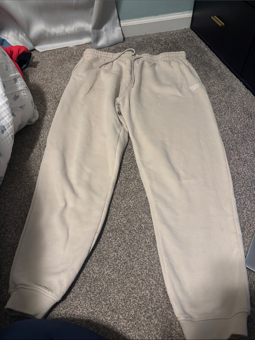 Reebok Men's Light Beige Sweatpants with Drawstring